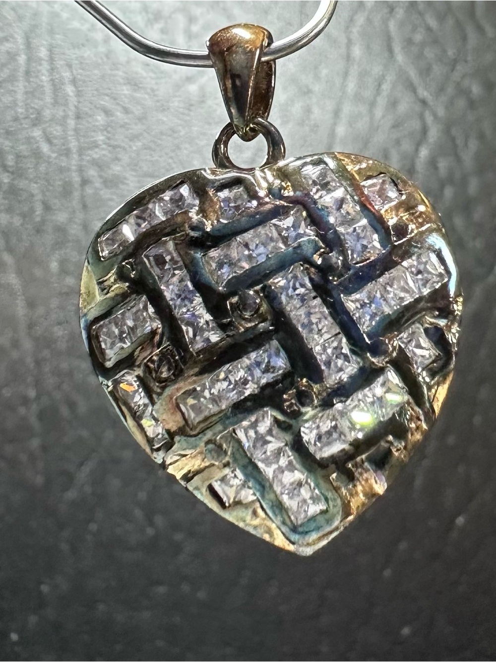 Source Unknown Gold-Tone Heart Pendant with Clear Crystals